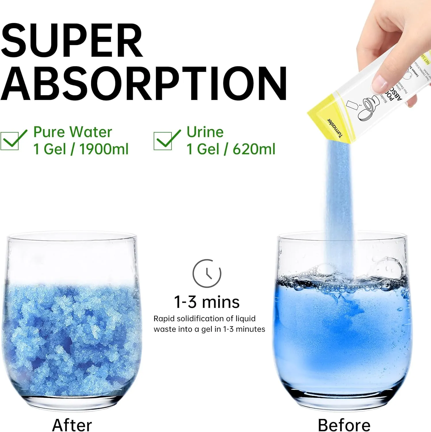 Super Absorbent Polymer for Portable Toilet, Degradable Eco Gel for Portable Toilet, Liquid Waste Gelling and Deodorizing Absorbent Emergency Toilet Waste Treatment