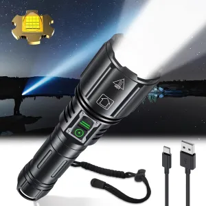 Super Bright Rechargeable Flashlight 2000000 High Lumens,Led Powerful Flashlights with 6 Modes,High Powered Flashlight with IP67 Waterproof,Tactical Emergency Flashlight (18.5, Watt Hours) (Tactical)