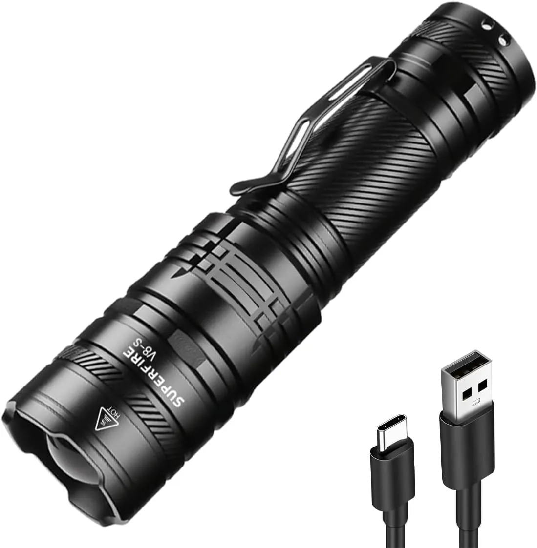 SuperFire Rechargeable Flashlights High Lumens, 2300 Lumens Super Bright LED Flashlight with Powerful Batteries,5 Light Modes Tactical Flashlight with Clip for Home, Mechanic, Hiking, Emergency