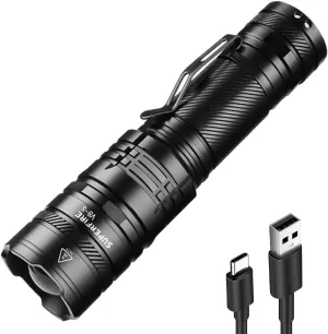 SuperFire Rechargeable Flashlights High Lumens, 2300 Lumens Super Bright LED Flashlight with Powerful Batteries,5 Light Modes Tactical Flashlight with Clip for Home, Mechanic, Hiking, Emergency