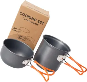 SUPVOX Mini Camping Cookware Set Portable Pot Skillet Outdoor Cooking Kit Folding Handle Lightweight for Hiking Picnic Camping Travel
