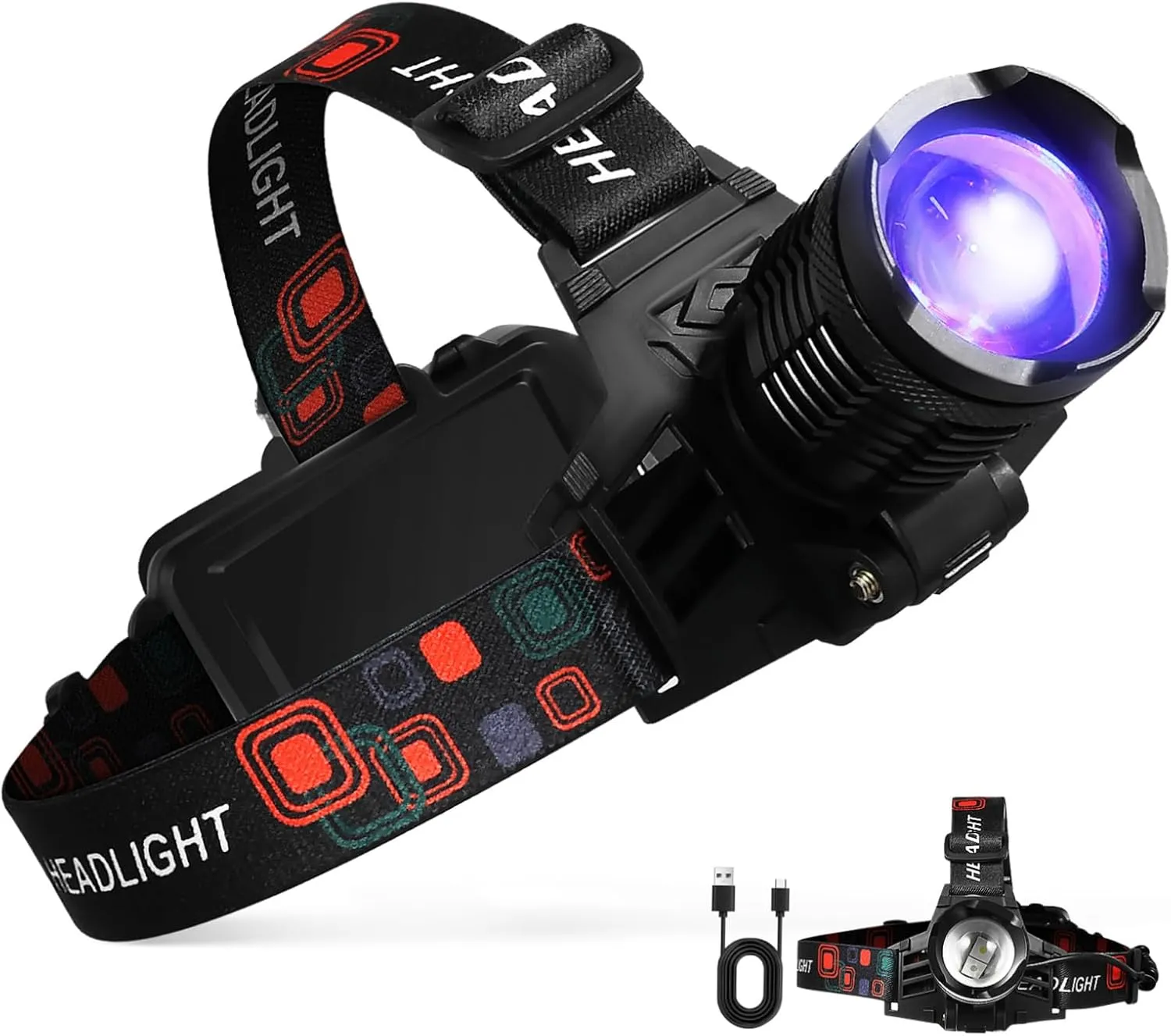 SUPVOX Rechargeable LED Headlamp with Ultra Bright Long Range Illumination Sturdy Base Headband for Outdoor Activities Camping Hiking and More