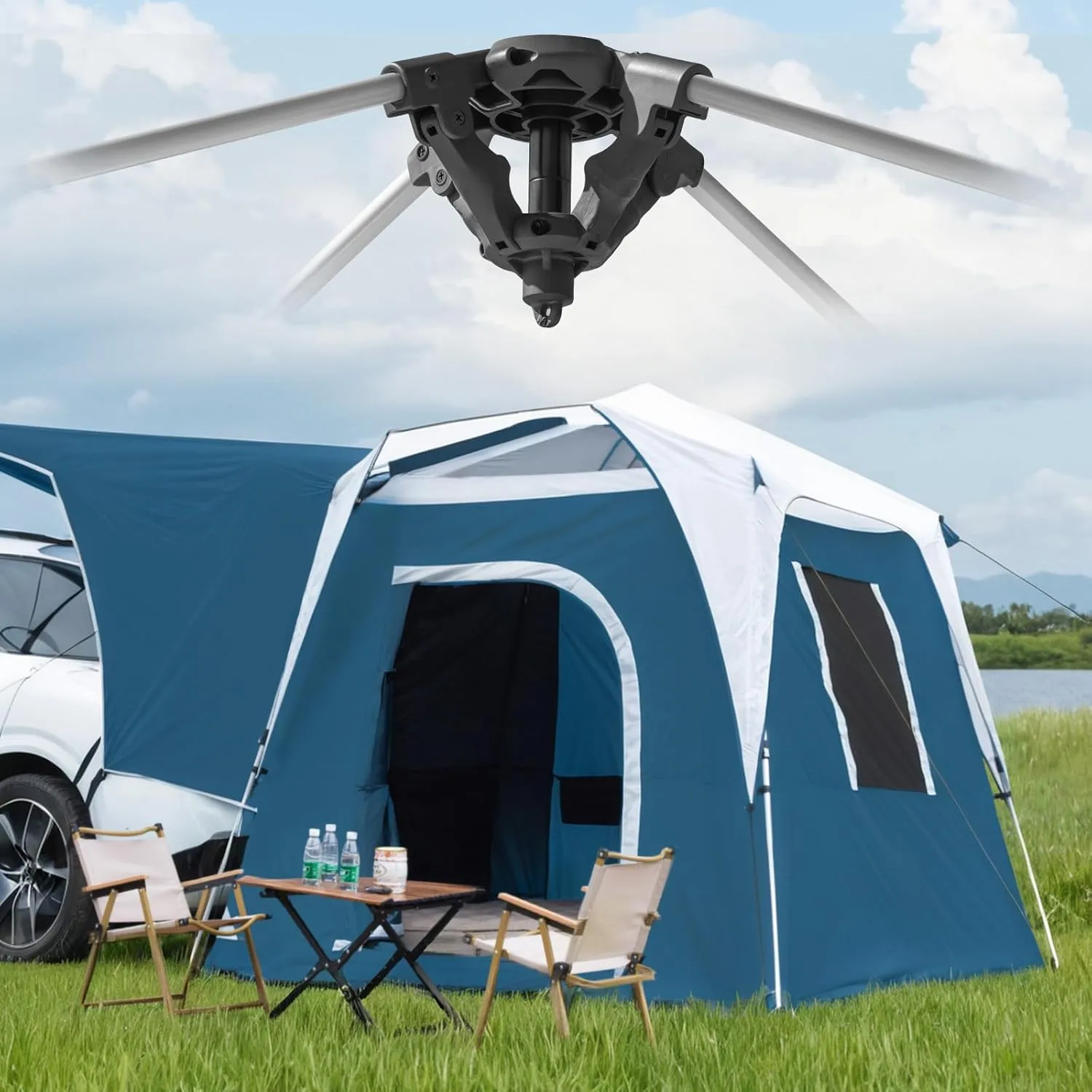 SUV Tailgate Tent for Camping, 5 Min Quick Setup Car Tent Includes Rainfly, Weather Resistant with Aluminum Pole & 210D Oxford, Fits Jeep Van Hatchback Tesla Subaru, Large for 5 Person Family Outdoor