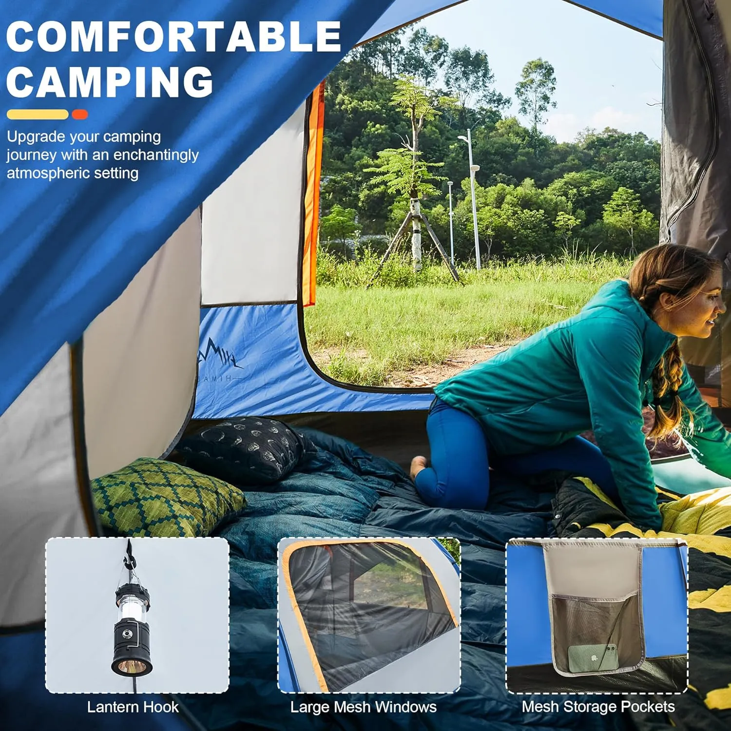 SUV Tent for Camping, Waterproof PU3000mm Spacious Double Layer Design for 5-8 Person, Includes Rainfly and Storage Bag, 8FT L x 8FT W x 7.2FT H