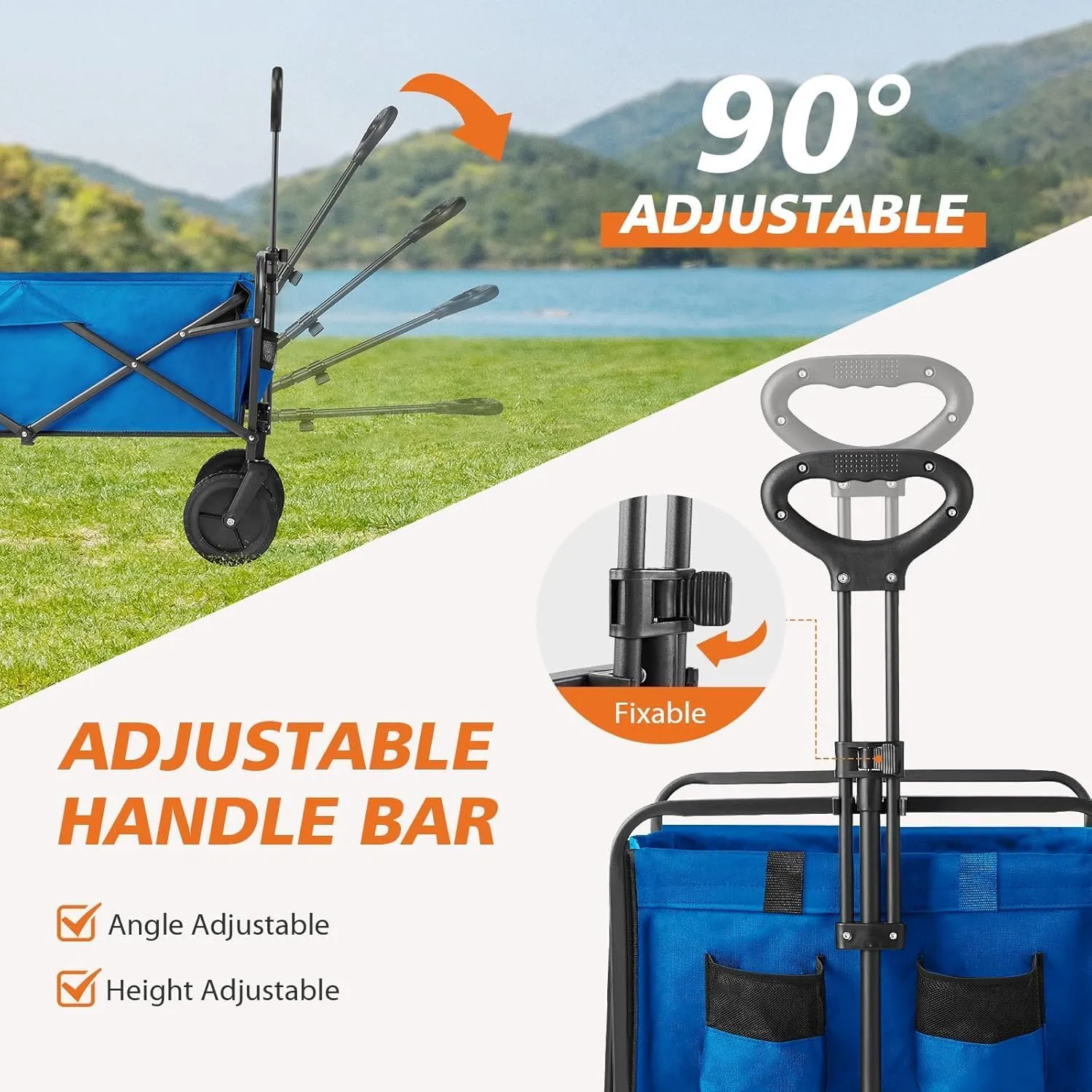 Sweetcrispy Collapsible Foldable Wagon Cart, Large Capacity Garden Beach Cart with All-Terrain Wheels, Heavy Duty Utility Grocery Wagon with Drink Holders for Shopping Sports Camping