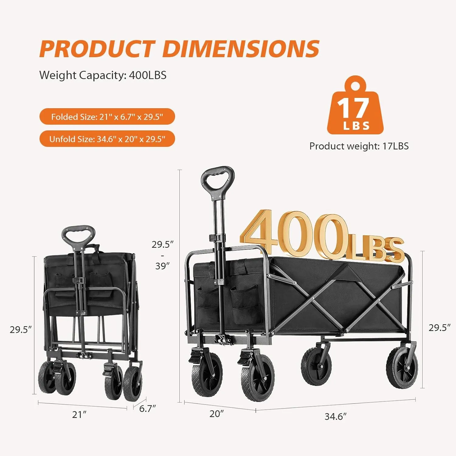 Sweetcrispy Collapsible Foldable Wagon Cart, Large Capacity Garden Beach Cart with All-Terrain Wheels, Heavy Duty Utility Grocery Wagon with Drink Holders for Shopping Sports Camping,Extra Large Black