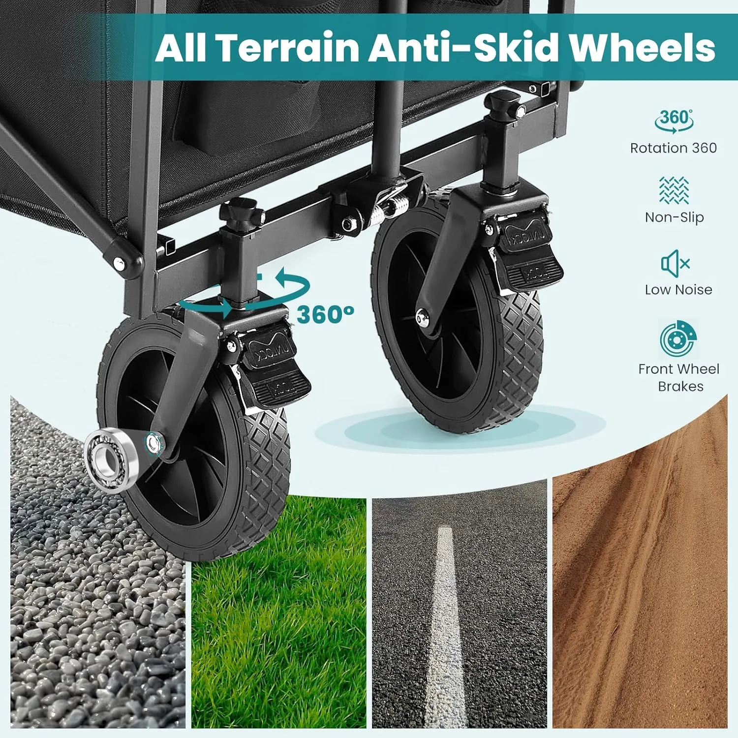 Sweetcrispy Collapsible Foldable Wagon Cart, Large Capacity Garden Beach Cart with All-Terrain Wheels, Heavy Duty Utility Grocery Wagon with Drink Holders for Shopping Sports Camping,Extra Large Black