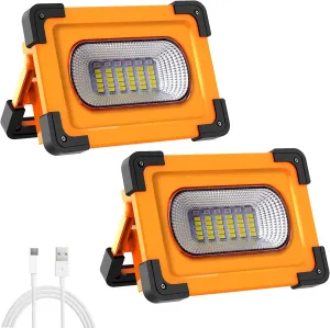T-SUN 60W Solar LED Work Lights, Rechargeable Portable USB Flood Light 4 Modes Security Job Site Lighting Waterproof 3000LM for Outdoor Camping Fishing Hiking Car Repairing Emergency(60W-2 Pack)