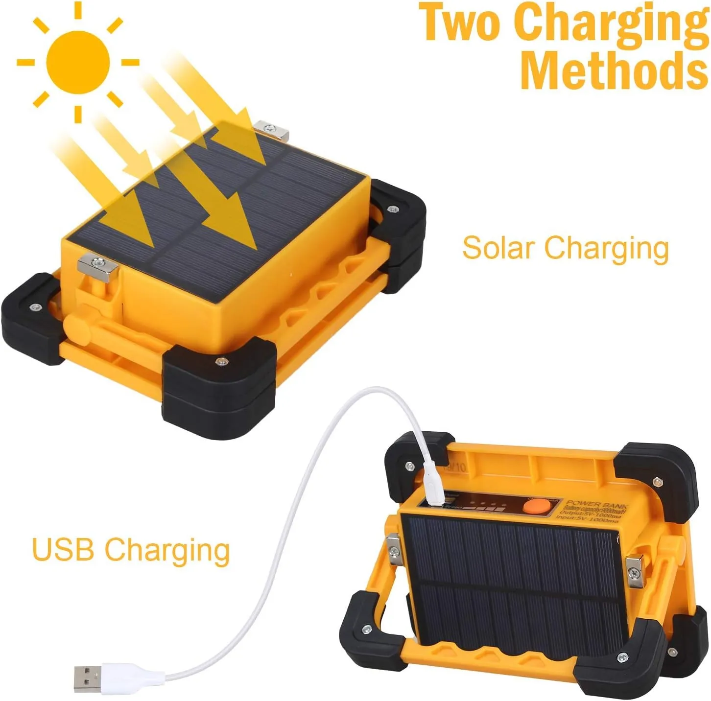 T-SUN 60W Solar LED Work Lights, Rechargeable Portable USB Flood Light 4 Modes Security Job Site Lighting Waterproof 3000LM for Outdoor Camping Fishing Hiking Car Repairing Emergency(60W-2 Pack)