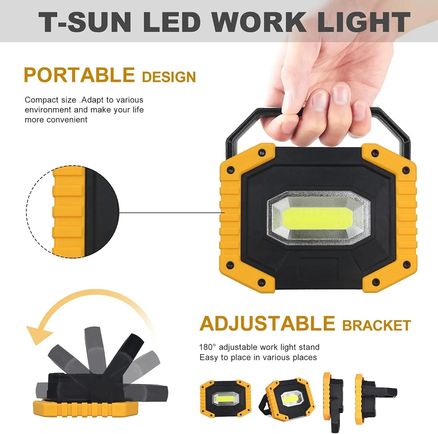 T-SUN Rechargeable LED Work Light, 30W 2000LM Portable, Waterproof, 2 Pack