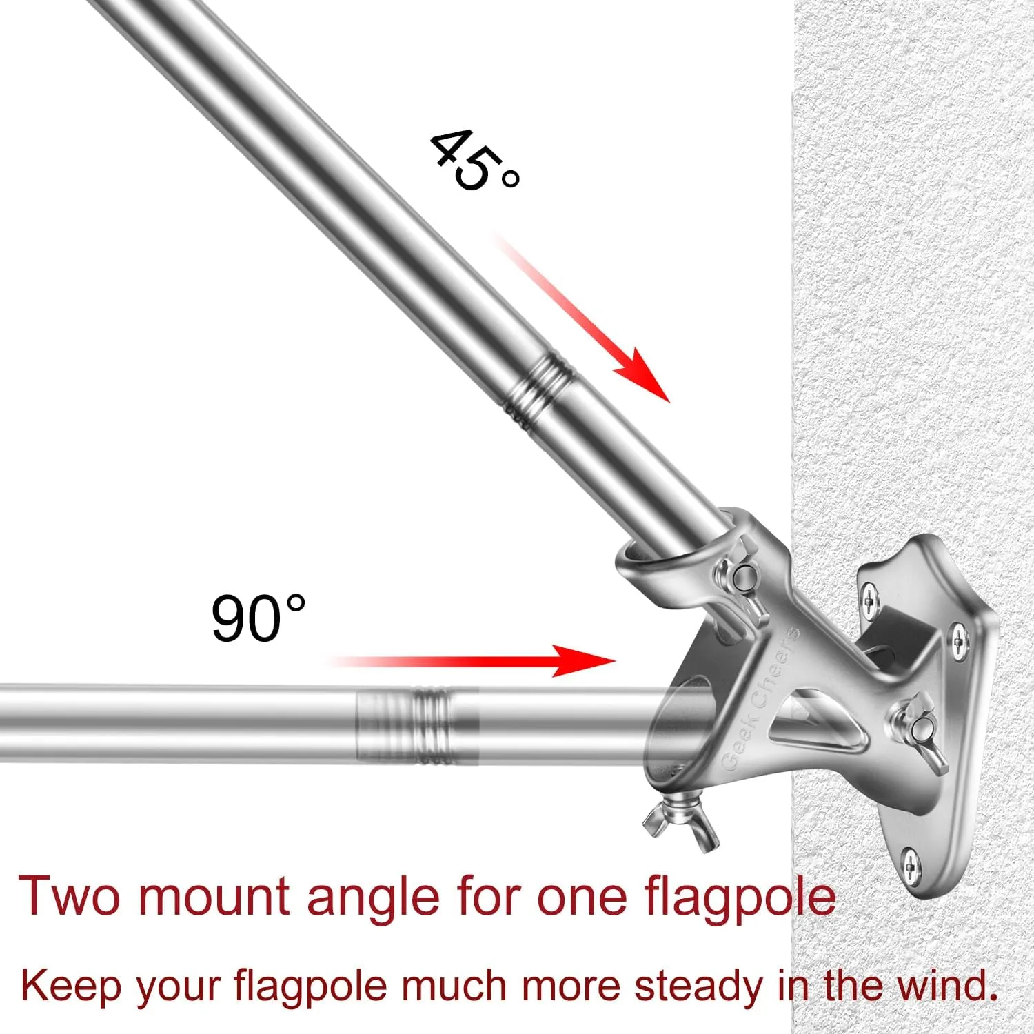 T304 Stainless Steel Heavy Duty Flag Pole Kit, 2 Positions for 1" Flag Poles Wall Mount House & Estate Flagpole Holder, Aluminum Alloy Flagpole Rings, Rust Free Flag Pole for House Yard
