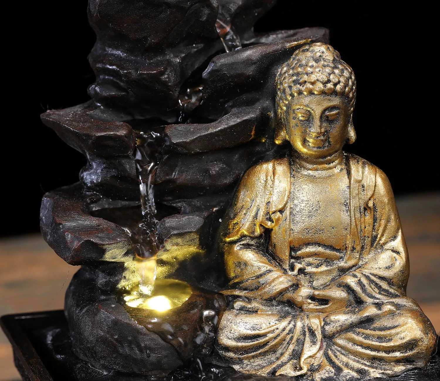 Tabletop Water Fountain Buddha Statue Desktop Indoor Waterfall Fountain Tabletop Humidifiers Home Decoration for Office, Living Room, or Bedroom