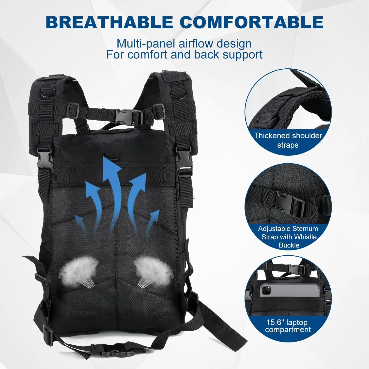 Tactical Backpack for Men Small Military Molle Backpack 30L Assault Pack Rucking Backpack for for Hiking Camping Travel Fishing Outdoors (Black)