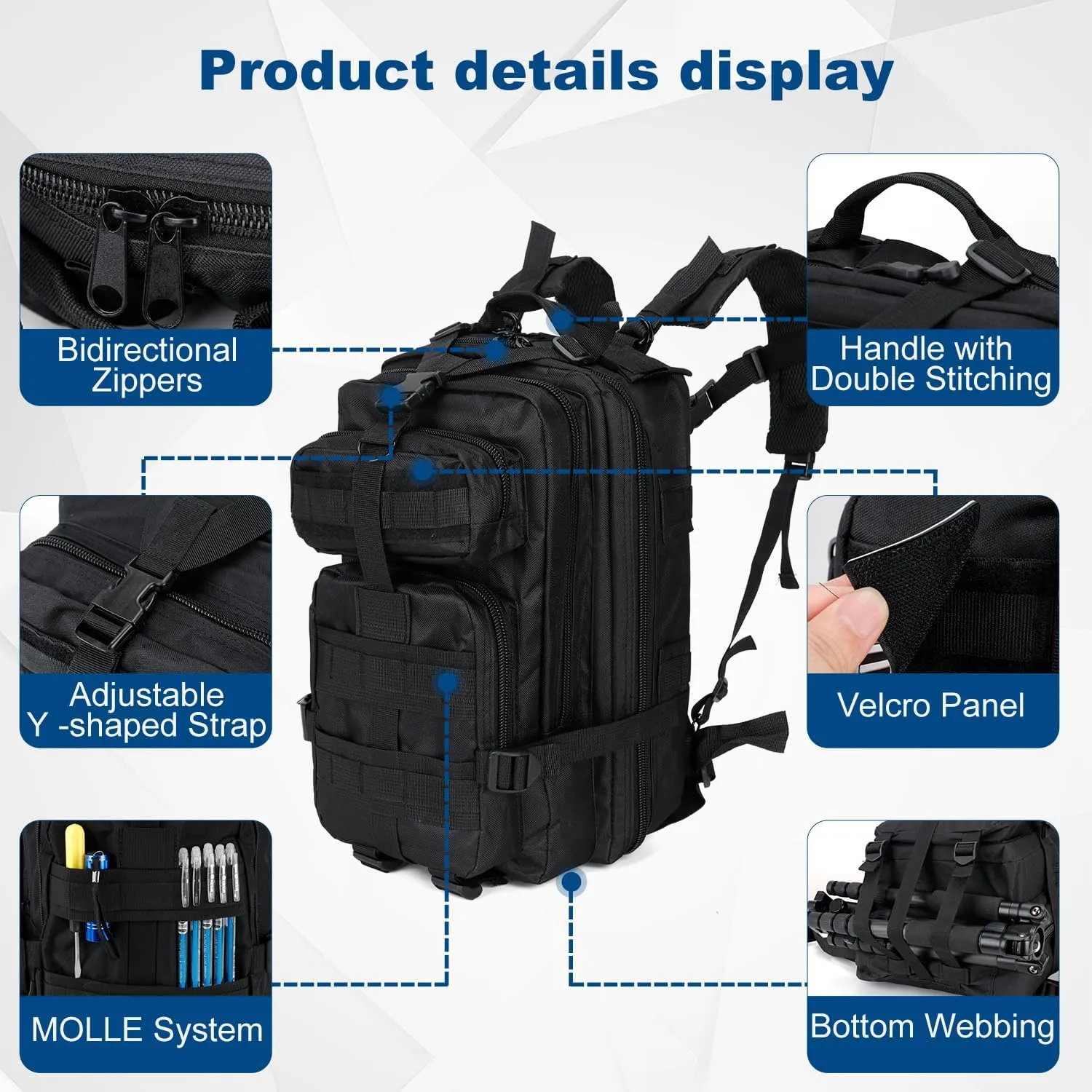 Tactical Backpack for Men Small Military Molle Backpack 30L Assault Pack Rucking Backpack for for Hiking Camping Travel Fishing Outdoors (Black)