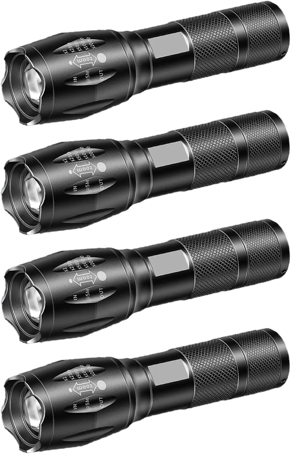 Tactical Flashlight 4 Pack, Bright Zoomable LED Flashlight with High Lumens with 5 Modes, Waterproof Portable Pocket Flash Light for Emergency, Camping, and Outdoor Use