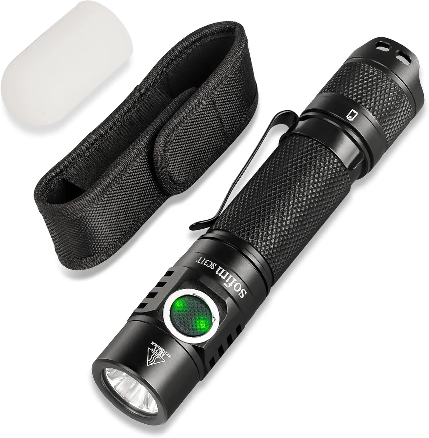 Tactical Flashlight Sofirn SC31T with Holster and Diffuser, Rechargeable Powerful Flashlights for Emergencies, Pocket EDC Flashlights, 2000 HIgh Lumens, LED Bright Flashlight for Home, Battery Powered