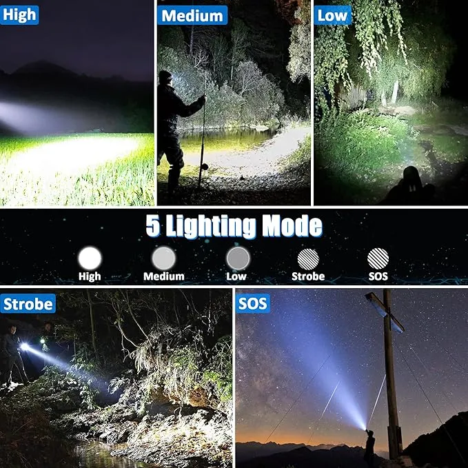 Tactical Flashlights,Super Bright Rechargeable LED Flashlights High Lumens,3000Lumen High Powered Flashlight with 5 Modes,Large Capacity,IP65 Waterproof Handheld Flash Light for Emergency, Camping