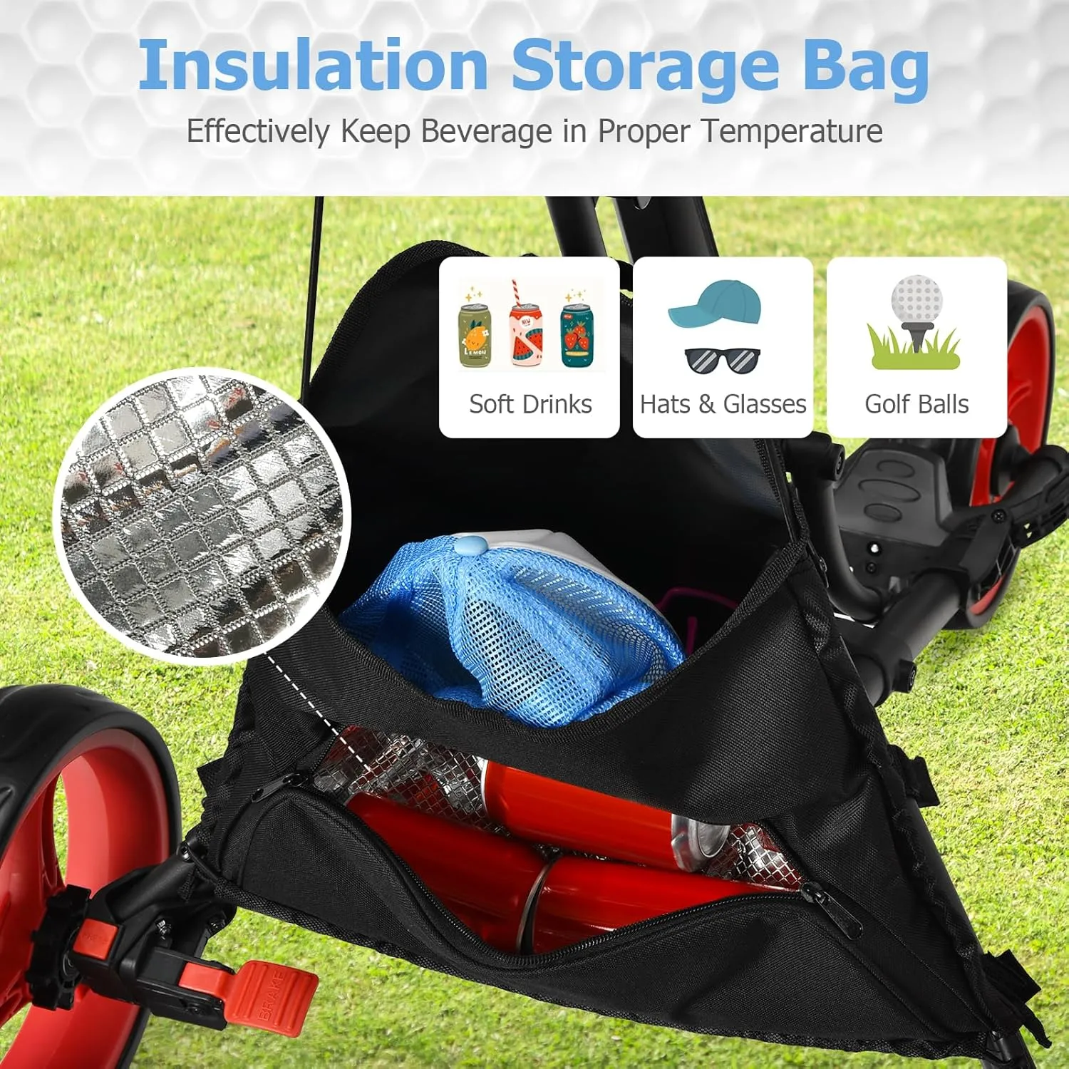 Tangkula Lightweight Aluminum Collapsible 3 Wheels Golf Push Cart with Elastic Strap, Umbrella & Cup Holder, Scoreboard Storage & Foot Brake