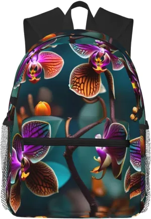 Teal and Orange Orchid Lightweight and Comfortable Casual Backpack MultiPurpose Day Bag, Travel Laptop Backpack