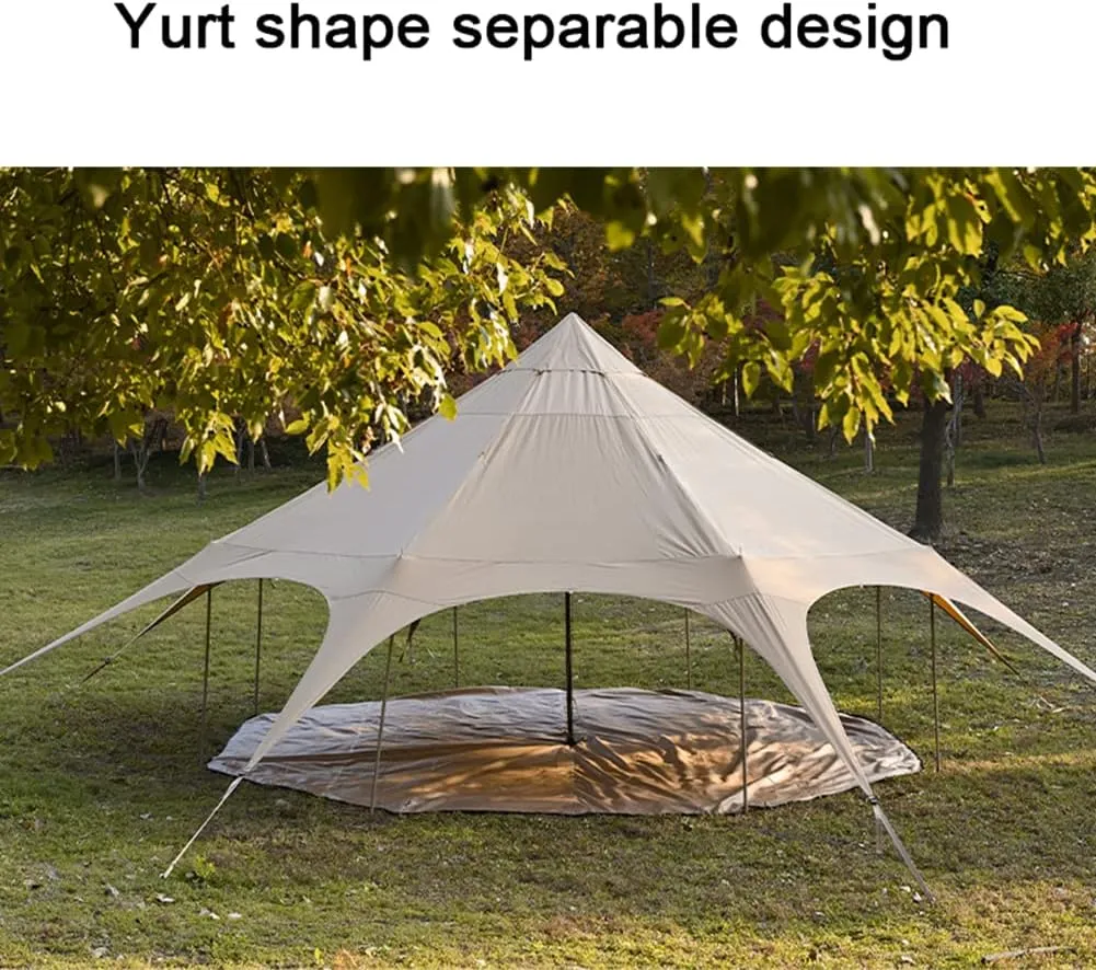 Teepee Camping Tent Cotton Tent Pyramid Yurt Tent Multi-Person Family Glamping Tent Double Layer Large Waterproof Tipi Tents for 8-10 Person