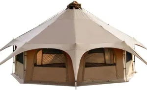Teepee Camping Tent Cotton Tent Pyramid Yurt Tent Multi-Person Family Glamping Tent Double Layer Large Waterproof Tipi Tents for 8-10 Person