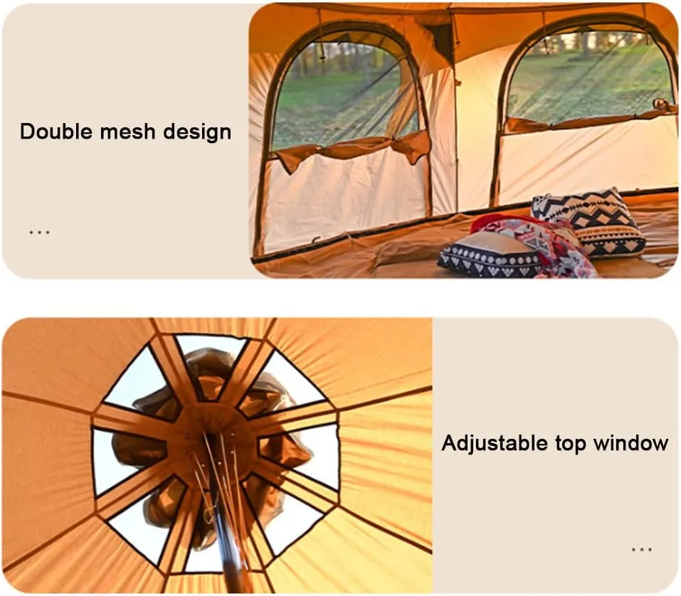 Teepee Camping Tent Cotton Tent Pyramid Yurt Tent Multi-Person Family Glamping Tent Double Layer Large Waterproof Tipi Tents for 8-10 Person