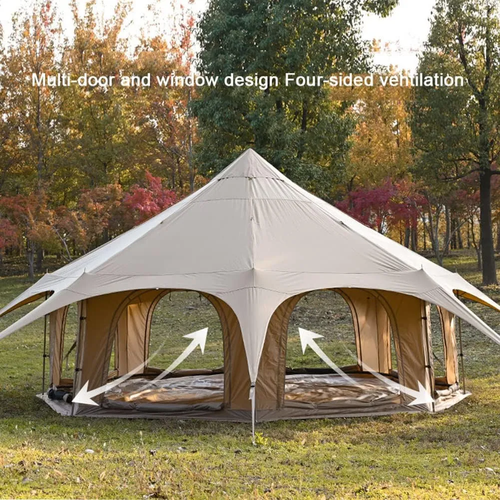 Teepee Camping Tent Cotton Tent Pyramid Yurt Tent Multi-Person Family Glamping Tent Double Layer Large Waterproof Tipi Tents for 8-10 Person