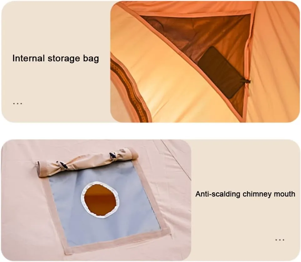 Teepee Camping Tent Cotton Tent Pyramid Yurt Tent Multi-Person Family Glamping Tent Double Layer Large Waterproof Tipi Tents for 8-10 Person