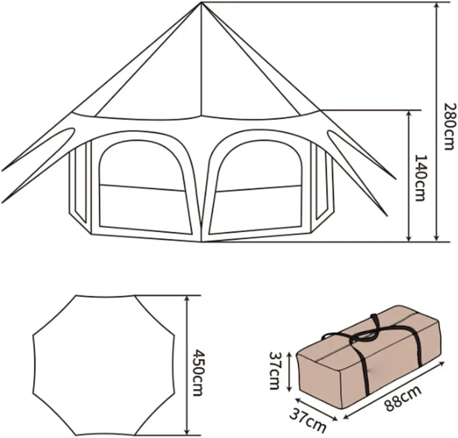 Teepee Camping Tent Cotton Tent Pyramid Yurt Tent Multi-Person Family Glamping Tent Double Layer Large Waterproof Tipi Tents for 8-10 Person