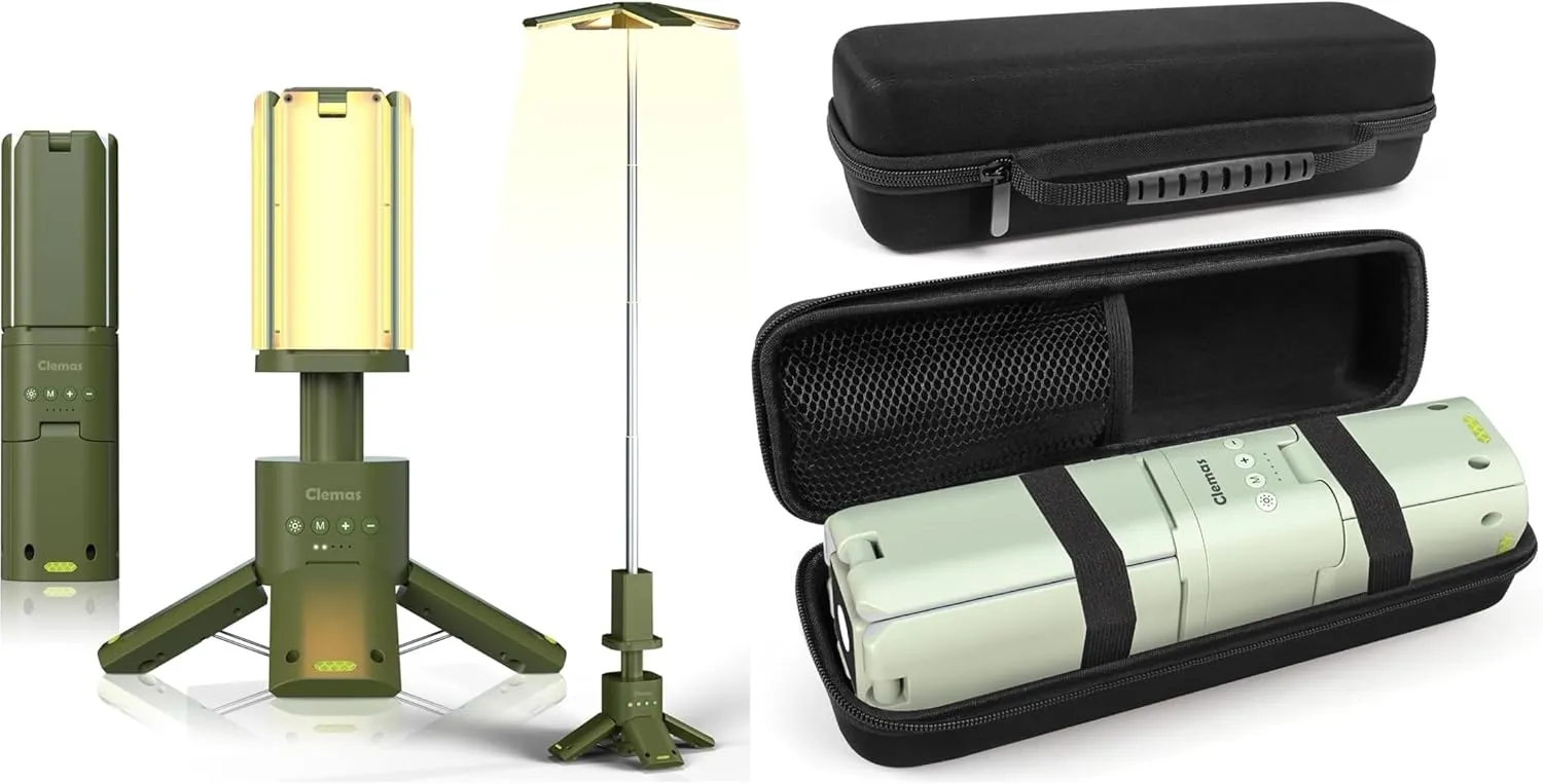 Telescopic Camping Lights Rechargeable 14000 mAh Led Multifunction Magnetic Lanterns with Storage Case（Green）