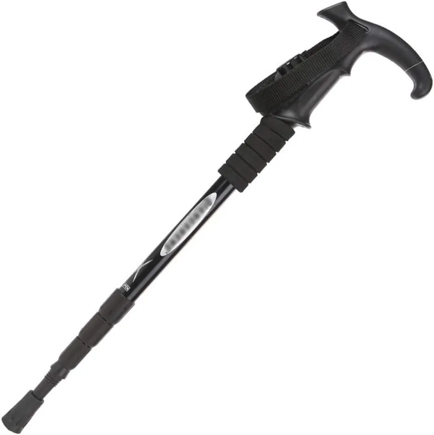 Telescopic Crutch Ultralight Durable Aluminum Alloy Trekking Pole with Ergonomic Handle Non-Slip Base Outdoor Walking Stick for Men/Women
