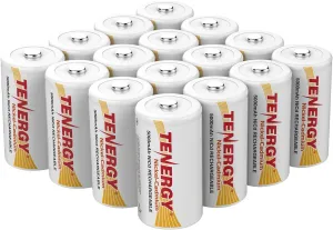 Tenergy D Size 5000mAh NiCd Button Top Rechargeable Batteries - 16 Pack