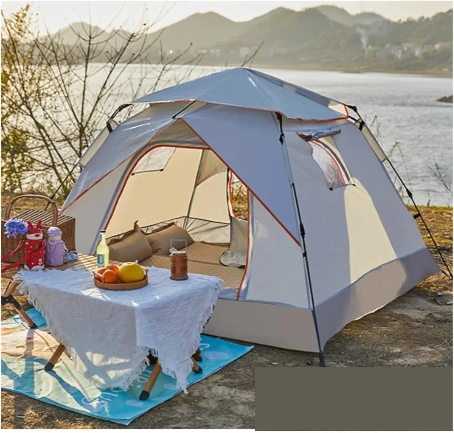 Tent 3-4 Person Fully Outdoor Automatic Quick Open Tent Tent Camping Family Outdoor Llightweight Instant Setup Tent Lightweight (Color : Blue Double Layer)