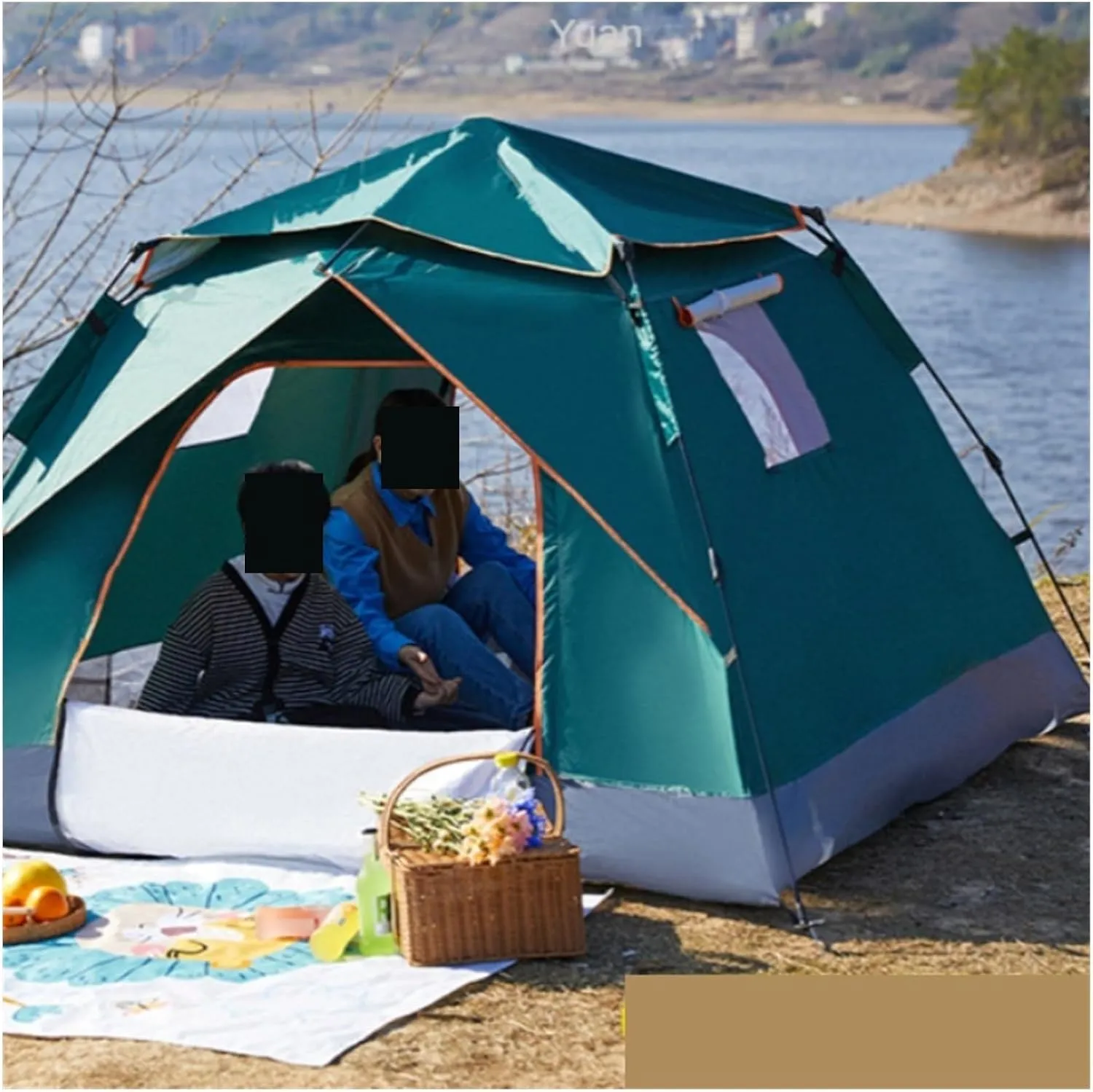 Tent 3-4 Person Fully Outdoor Automatic Quick Open Tent Tent Camping Family Outdoor Llightweight Instant Setup Tent Lightweight (Color : Blue Double Layer)