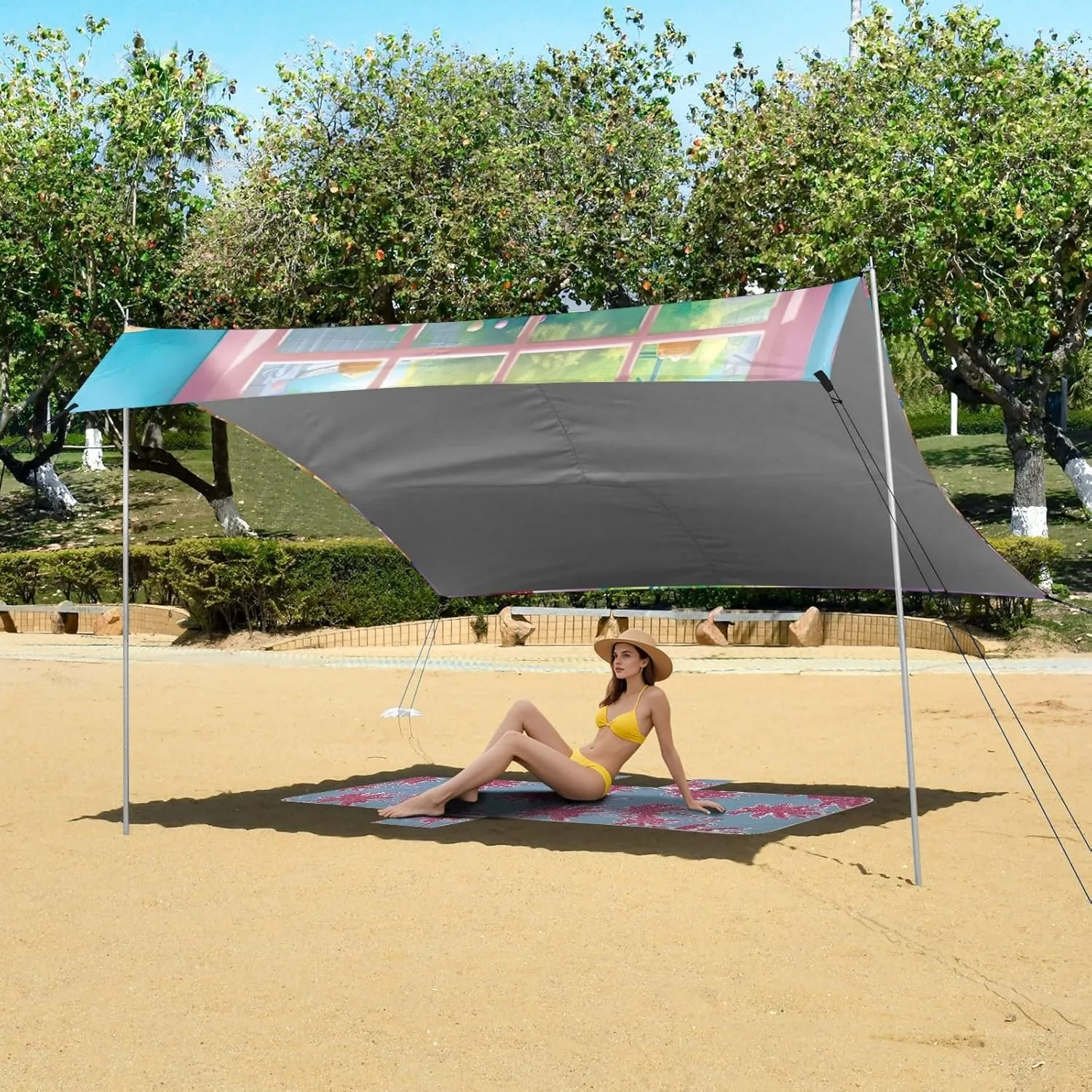 Tent Beach Canopy Outdoor Patio Shade Cute 9.2 × 10.5 FT Outside Camping Shelter Backyard Cute Kitten Donuts Party Sunshade with Sand Anchor Poles