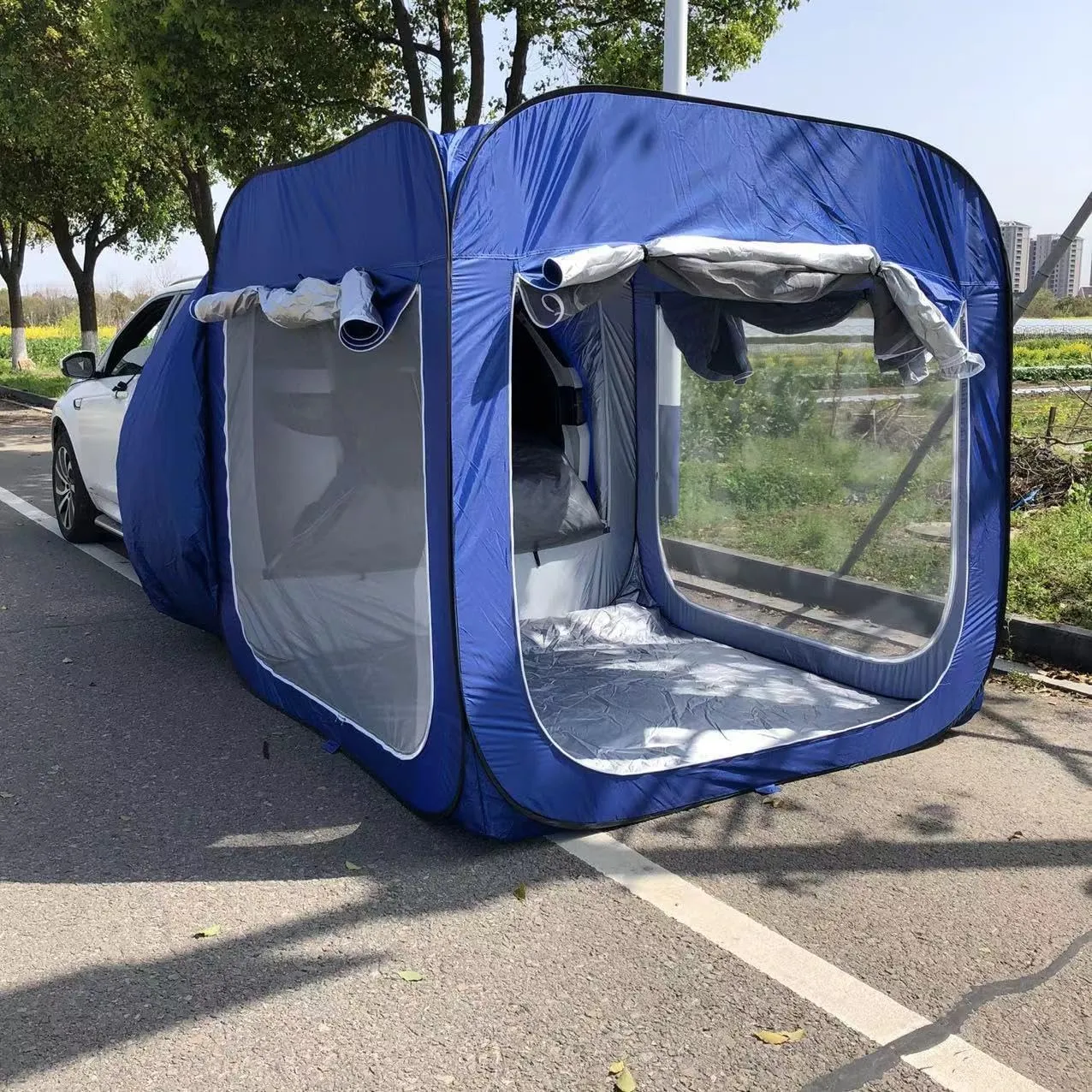 Tent Tailgate Shelter Pop-Up Car Boot Tent for Camping,Car Awning Tents with Double Layer Sun Protection Sunshade,Portable Changing Room Car Rear Tent Suitable for SUV Van Truck