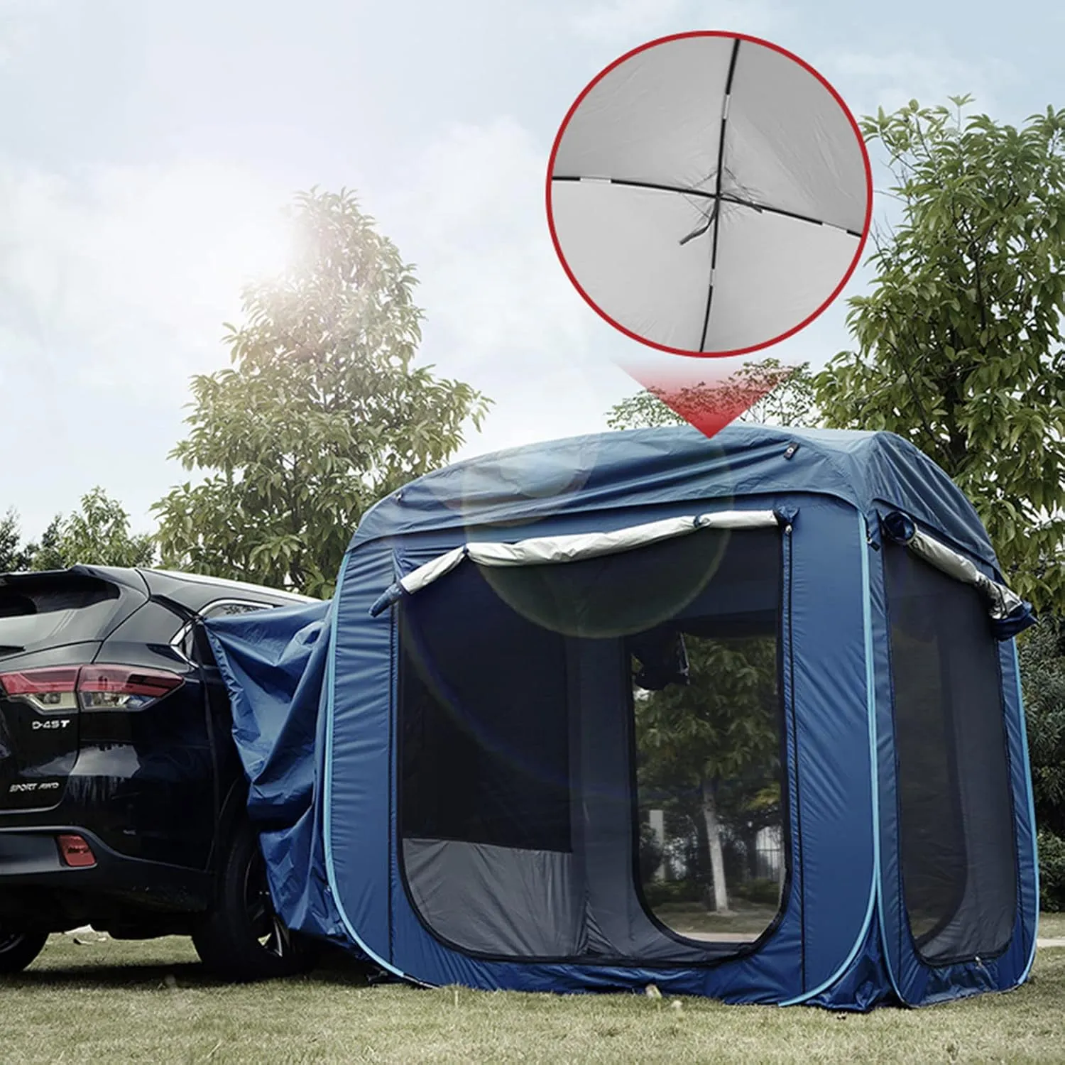 Tent Tailgate Shelter Pop-Up Car Boot Tent for Camping,Car Awning Tents with Double Layer Sun Protection Sunshade,Portable Changing Room Car Rear Tent Suitable for SUV Van Truck