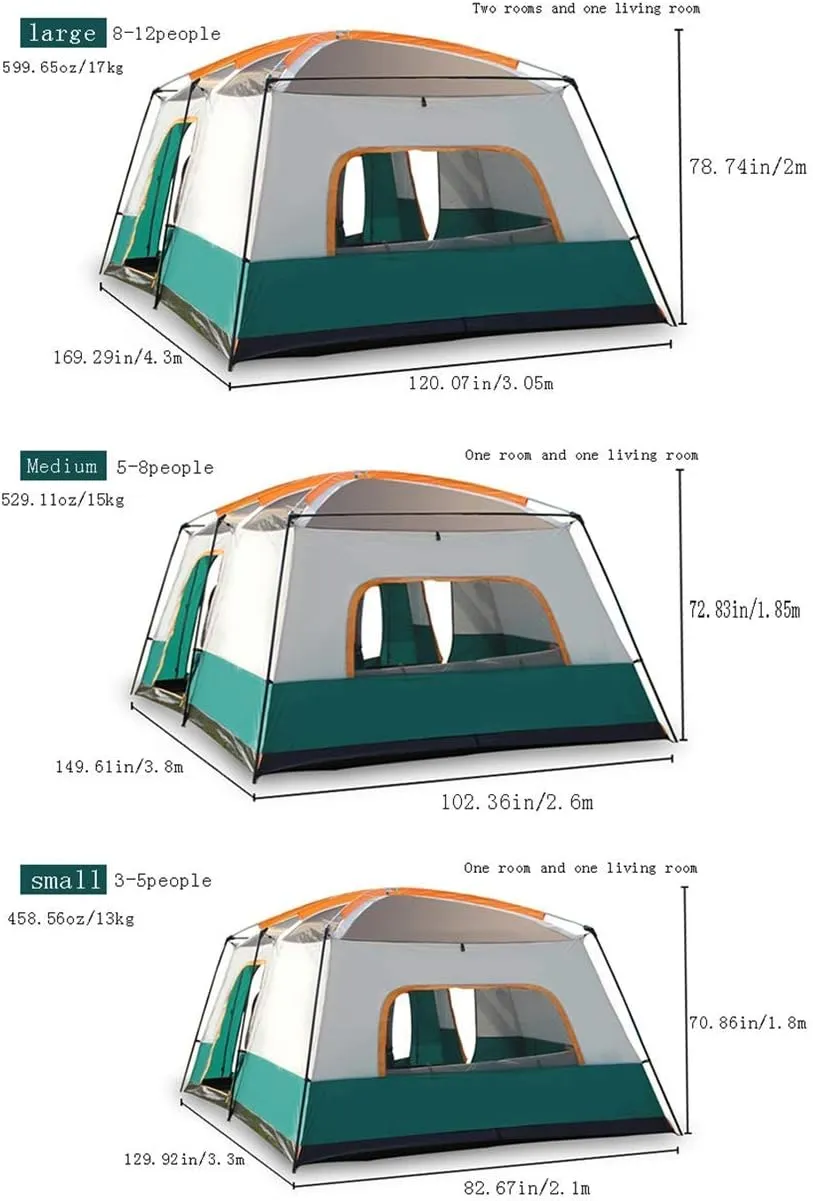 Tent Windproof Waterproof Camping Tent Outdoor Camping Tent,3-5/5-8/8-12 People,Double-Layer Structure,Automatic Quick Opening No Need to Build,Rainproof Sunscreen Waterproof,Picnics Beach