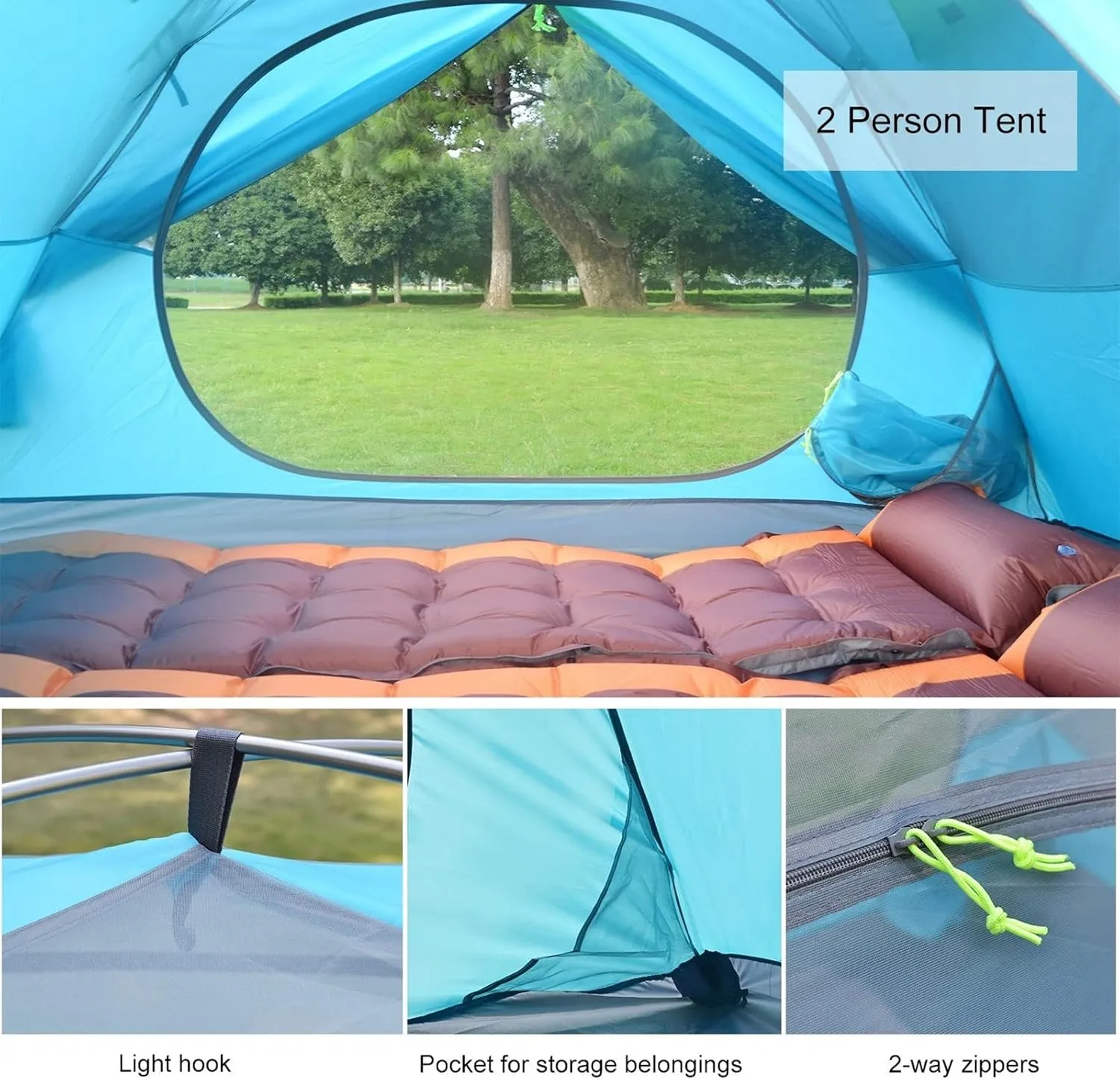 Tents Backpacking Camping Tent, Lightweight 1-3 Person Tent Double Layer Waterproof Portable Aluminum Poles Travel Tents, Green