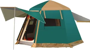 Tents Camping Tents with Porch Double Layer Automatic Opening Hydraulic Tent Dome Family Tent with Porch for Climbing Fishing Festivals Garden (Color : Green, Size : 3)