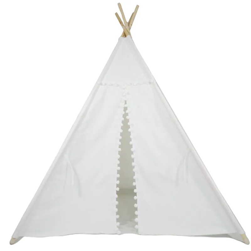 Tent/Tepee - White with Pom Poms