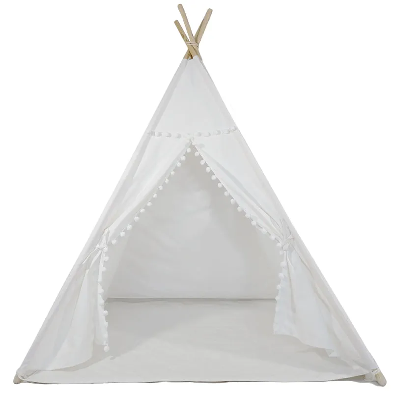 Tent/Tepee - White with Pom Poms