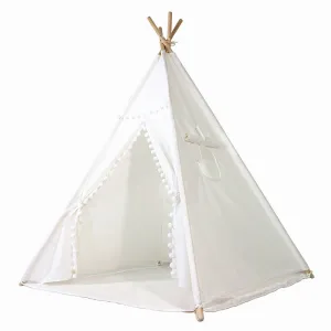 Tent/Tepee - White with Pom Poms