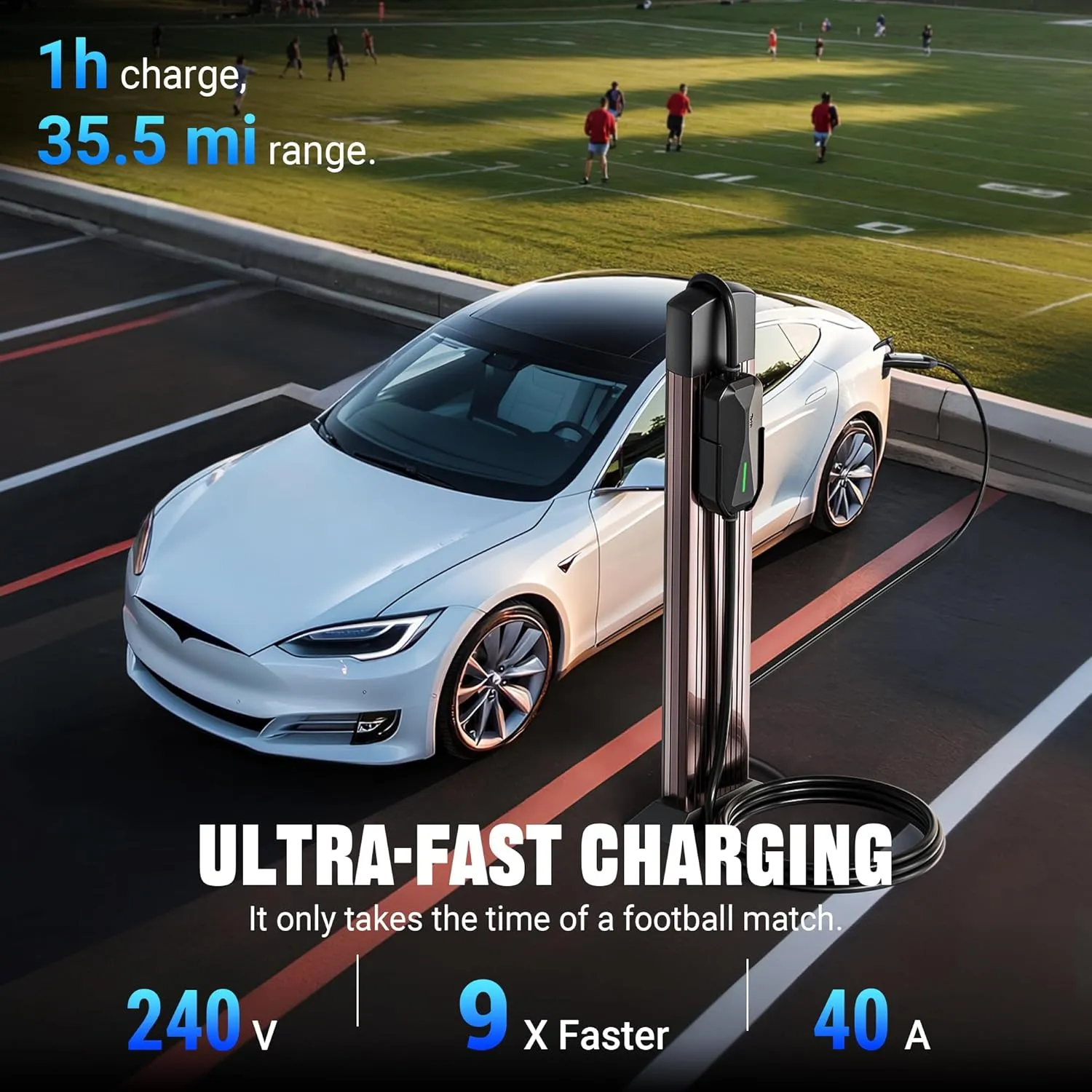 Tera 2025 New Electric Vehicle Charger for Tesla Most Compact 40A 25FT NACS ETL FCC Level 2 NEMA 14-50 & NEMA 5-15 Level 1 Waterproof Patent IP66 Portable EV Charger for Tesla Y/3/S/X Cybertruck P05