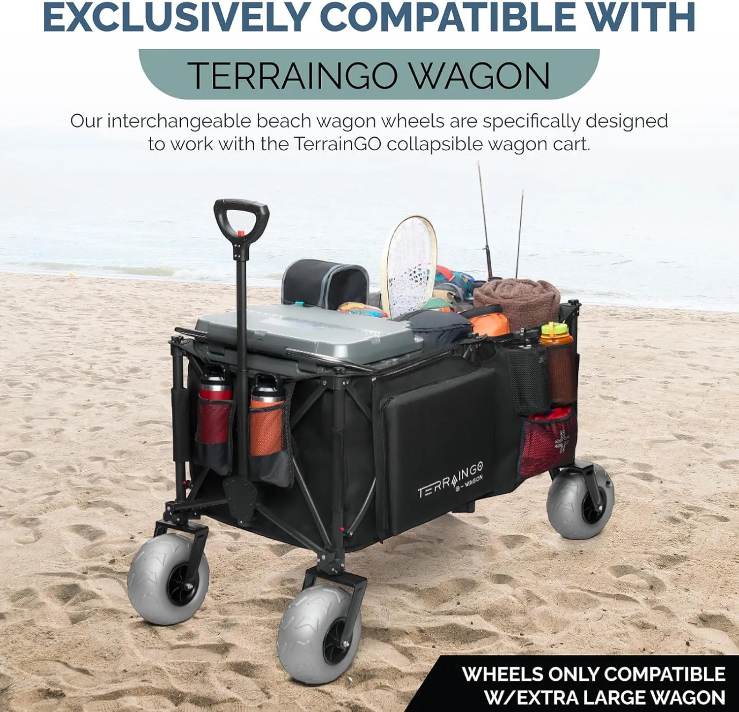 TerrainGO Beach Wagon Wheels for Sand | Quick-Change Interchangeable | Air-Filled Beach Cart Tires (for Extra Large Wagon Only. Will Not Work W/Large Wagon)