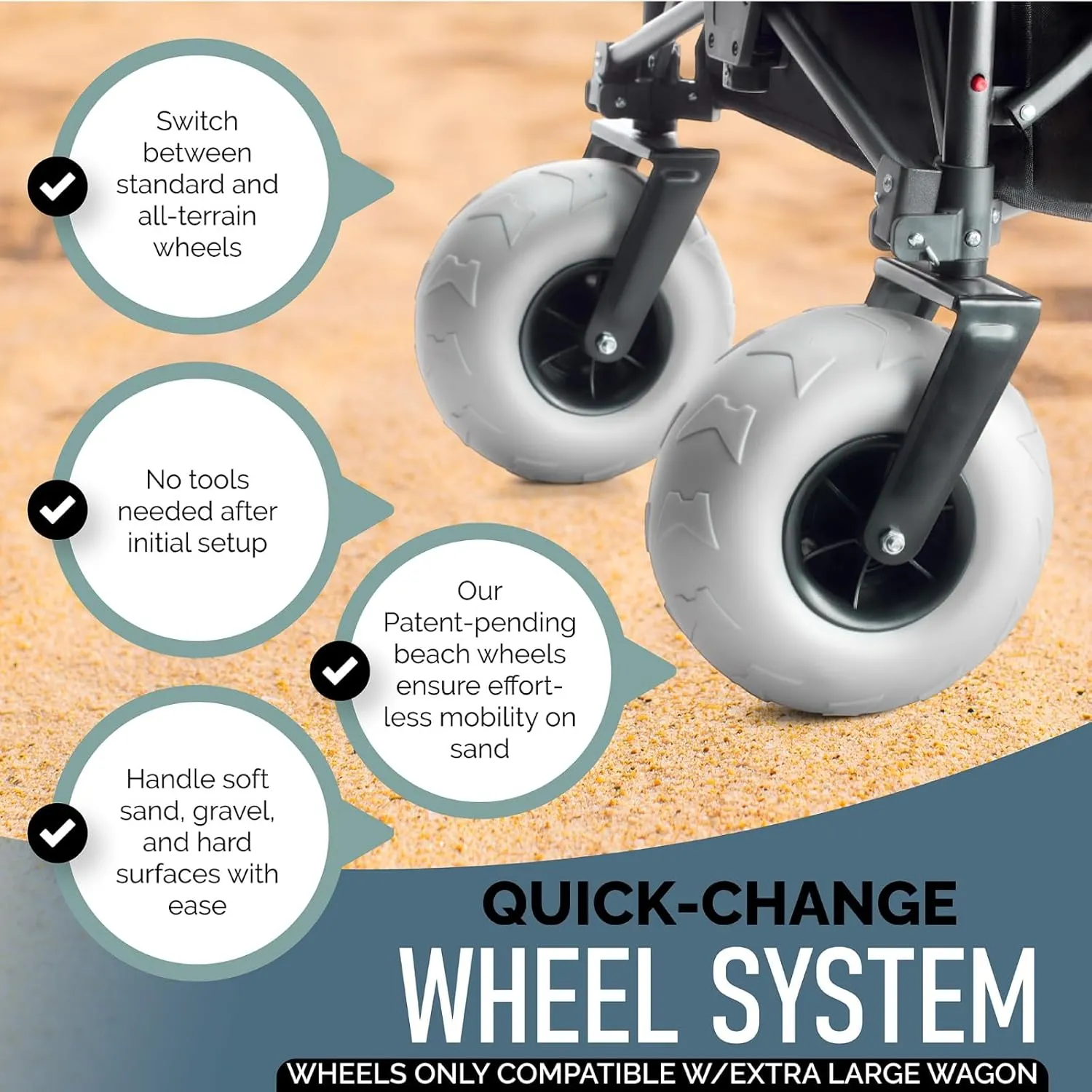 TerrainGO Beach Wagon Wheels for Sand | Quick-Change Interchangeable | Air-Filled Beach Cart Tires (for Extra Large Wagon Only. Will Not Work W/Large Wagon)