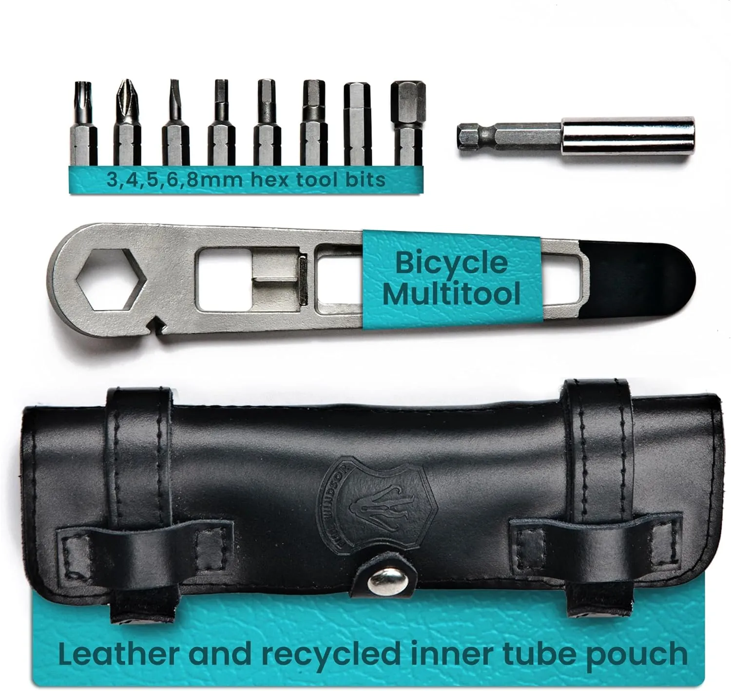 THE NUTTER All-in-One Bicycle Tool - Portable Repair Kit for Cycling, MTB & Road Bikes - Emergency Tool Set with Black Leather Pouch - Compact Accessories for Quick Fixes - For All Bikes