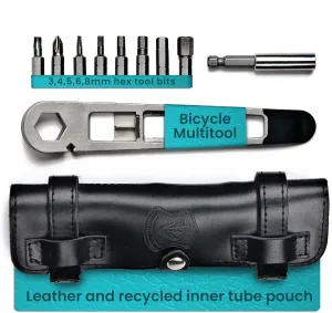 THE NUTTER All-in-One Bicycle Tool - Portable Repair Kit for Cycling, MTB & Road Bikes - Emergency Tool Set with Black Leather Pouch - Compact Accessories for Quick Fixes - For All Bikes