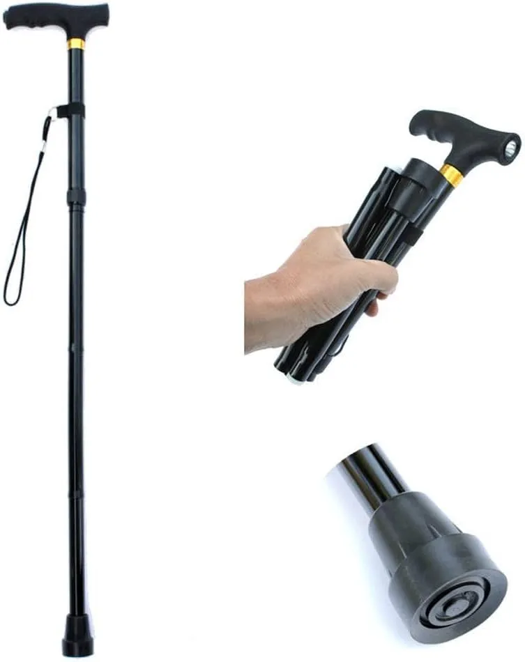Thickened Aluminium Alloy Folding Walking Stick with Light Hiking Stick for Seniors Non-Slip Telescopic Walking Stick (D 84)