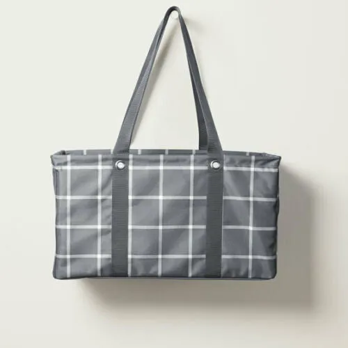 Thirty one Large Utility Tote Beach Picnic Laundry Basket Bag 31 Gift in Windowpane Plaid